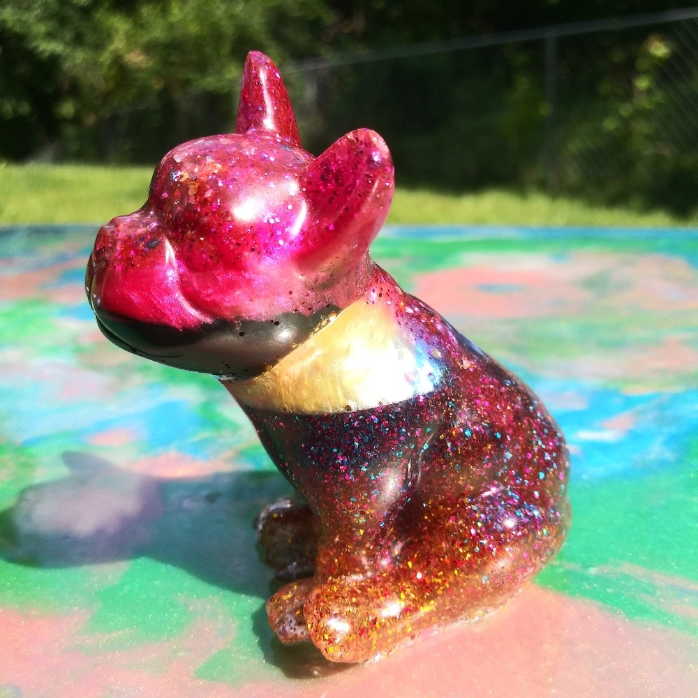 🐕SOLD🐕 Cute Frenchie Bulldog Resin Art Cute Sparkles Gift Shiny Handmade - Picture 11 of 15